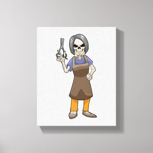 Skeleton as Hairdresser with Scissors Canvas Print (Front)
