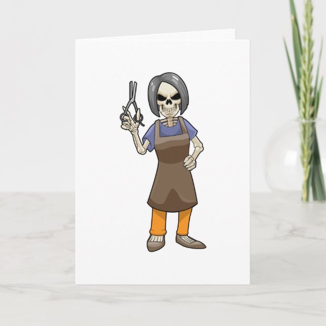 Skeleton as Hairdresser with Scissors Card (Front)