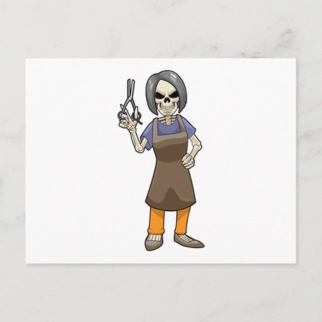 Skeleton as Hairdresser with Scissors Postcard (Front)