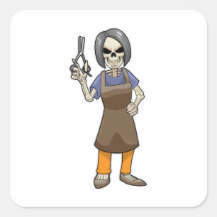 Skeleton as Hairdresser with Scissors Square Sticker
