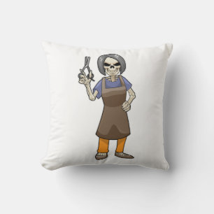 Skeleton as Hairdresser with Scissors Throw Pillow