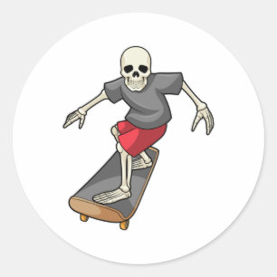 Skeleton as Skater with Skateboard Classic Round Sticker