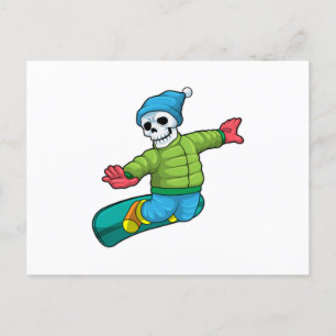 Skeleton as Snowboarder with Snowboard Postcard