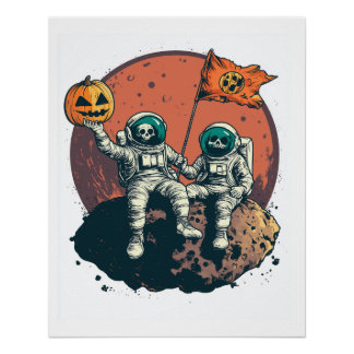 Skeleton Astronaut Crew Poster