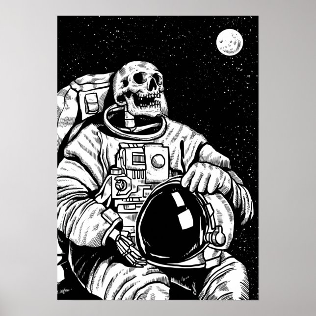 Skeleton Astronaut Moon Space Exploration Poster (Front)