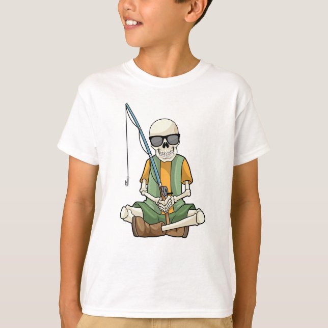 Skeleton at Fishing with Fishing rod T-Shirt (Front)