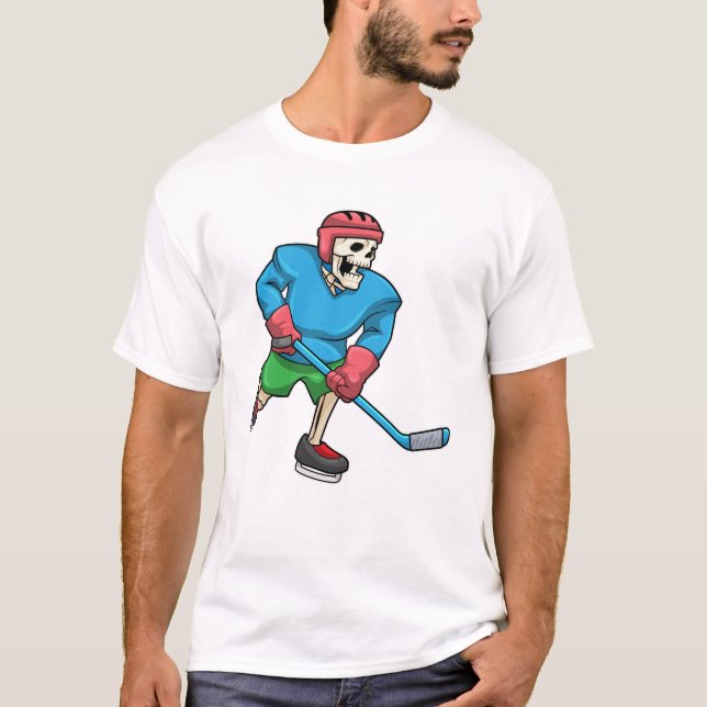 Skeleton at Ice hockey with Ice hockey stick T-Shirt (Front)