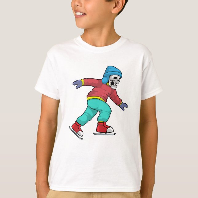 Skeleton at Ice skating with Ice skates T-Shirt (Front)