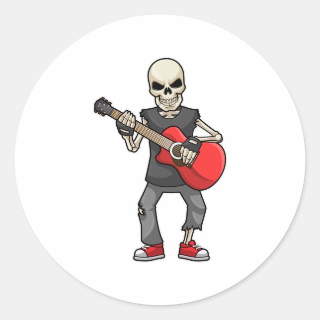 Skeleton at Music with Guitar Classic Round Sticker (Front)