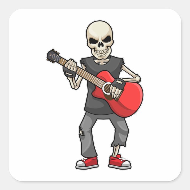 Skeleton at Music with Guitar Square Sticker (Front)