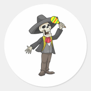 Skeleton at Music with Maracas Classic Round Sticker