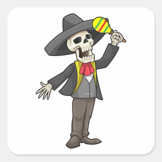 Skeleton at Music with Maracas Square Sticker (Front)