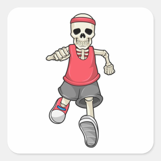 Skeleton at Running with Headband Square Sticker (Front)