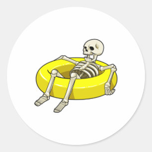 Skeleton at Swimming with Swim ring Classic Round Sticker