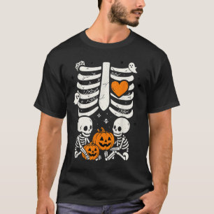 Skeleton Baby Twins Halloween Pregnancy Announceme T-Shirt