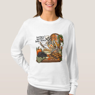 Skeleton Baking Cookies Fall Black Cat Kitchen T-Shirt