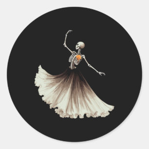 Skeleton Ballerina Ballet Dance Halloween Women Gi Classic Round Sticker