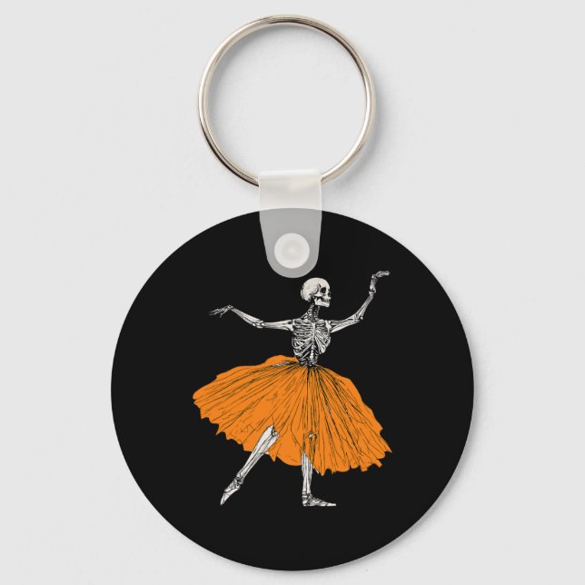 Skeleton Ballerina Dance Tutu Spooky Ballet Dancer Keychain (Front)