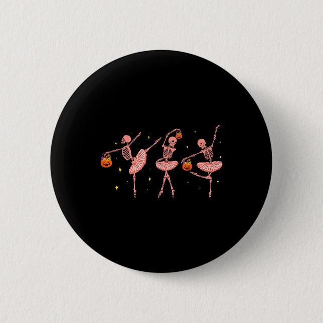 Skeleton Ballerina Halloween Jack O Lantern Dancer 2 Inch Round Button (Front)