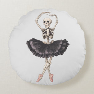 Skeleton Ballerina – Spooky Grace Meets Gothic Round Pillow