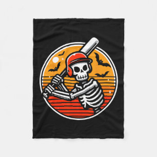Skeleton Baseball Player Boys Kids Funny Halloween Fleece Blanket