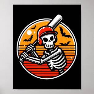 Skeleton Baseball Player Boys Kids Funny Halloween Poster