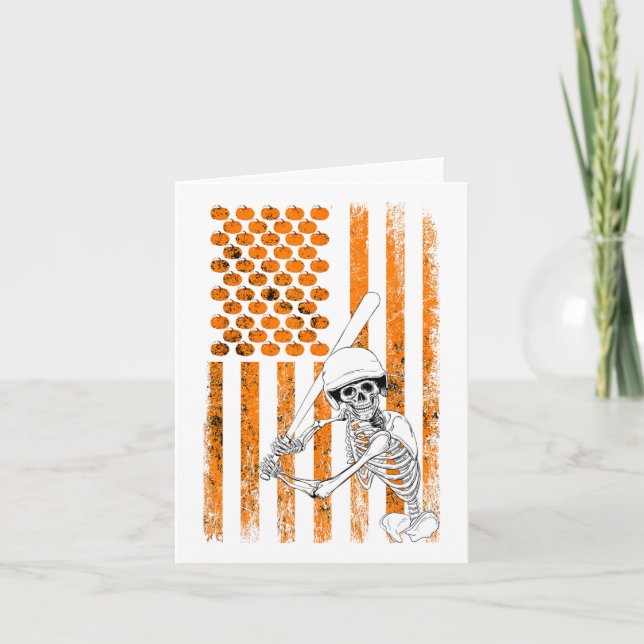 Skeleton Baseball Player Fan Skeleton Halloween Ba Card (Front)