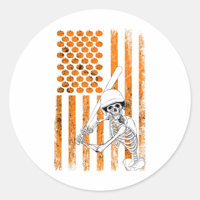 Skeleton Baseball Player Fan Skeleton Halloween Ba Classic Round Sticker (Front)