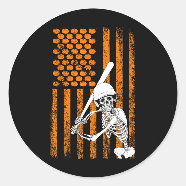 Skeleton Baseball Player Fan Skeleton Halloween Ba Classic Round Sticker (Front)