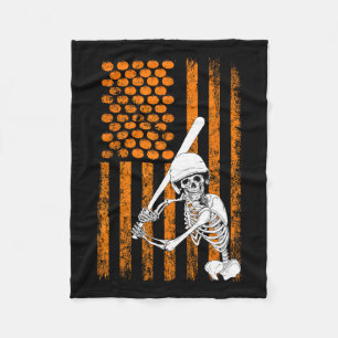 Skeleton Baseball Player Fan Skeleton Halloween Ba Fleece Blanket
