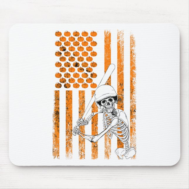 Skeleton Baseball Player Fan Skeleton Halloween Ba Mouse Pad (Front)