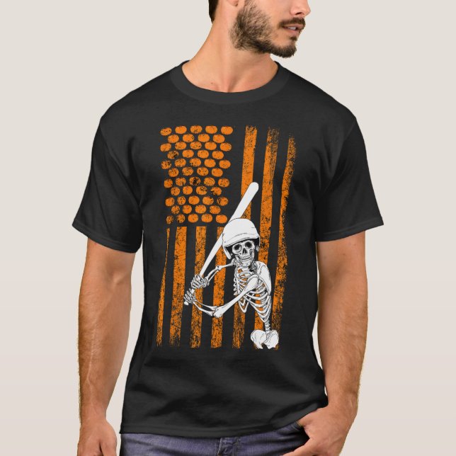 Skeleton Baseball Player Fan Skeleton Halloween Ba T-Shirt (Front)