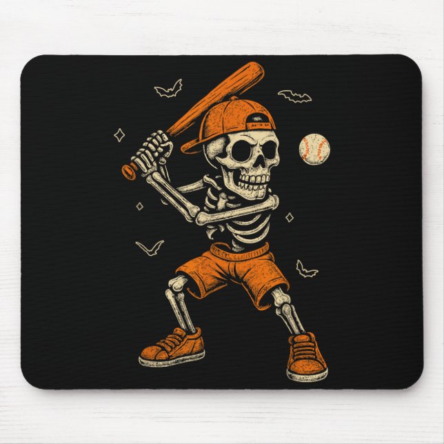 Skeleton Baseball Player Funny Costume Halloween Mouse Pad (Front)