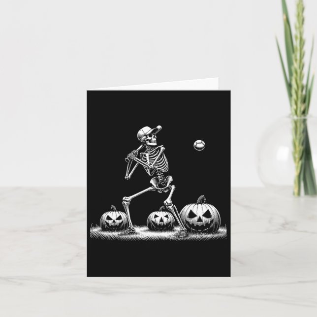 Skeleton Baseball Player Halloween Mens Womens Kid Card (Front)