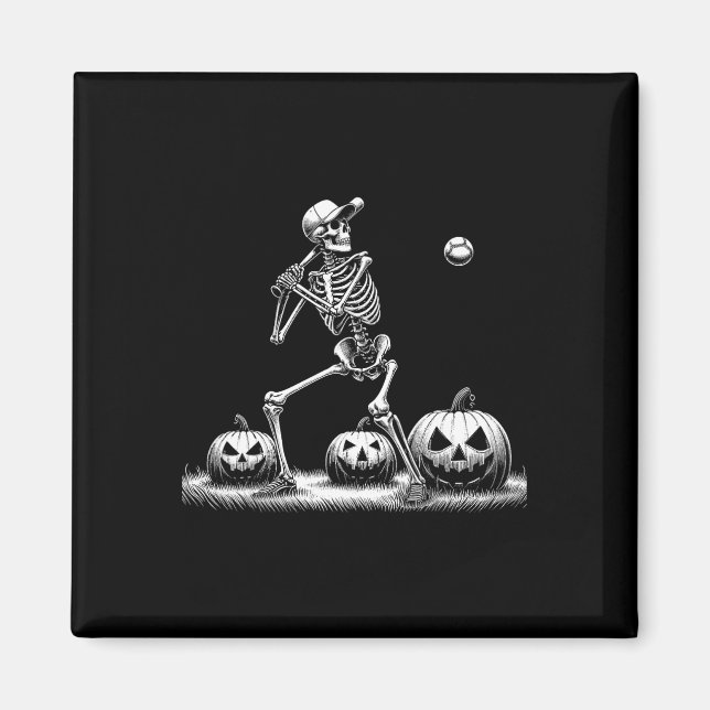 Skeleton Baseball Player Halloween Mens Womens Kid Magnet (Front)
