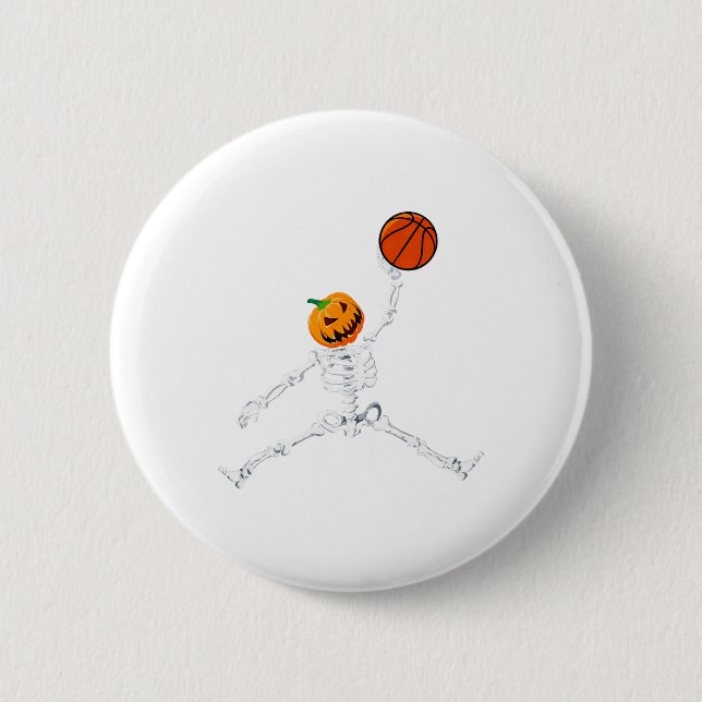 Skeleton Basketball Halloween Pumpkin Slam Dunk  2 Inch Round Button (Front)