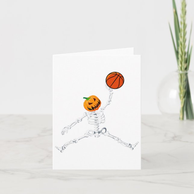 Skeleton Basketball Halloween Pumpkin Slam Dunk  Card (Front)