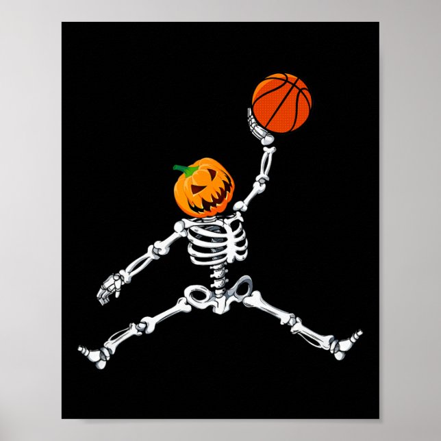 Skeleton Basketball Halloween Pumpkin Slam Dunk  Poster (Front)