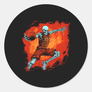Skeleton Basketball Player Halloween Spooky  Classic Round Sticker