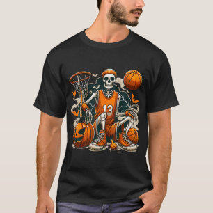 Skeleton Basketball Player Men Boys With Pumpkin H T-Shirt
