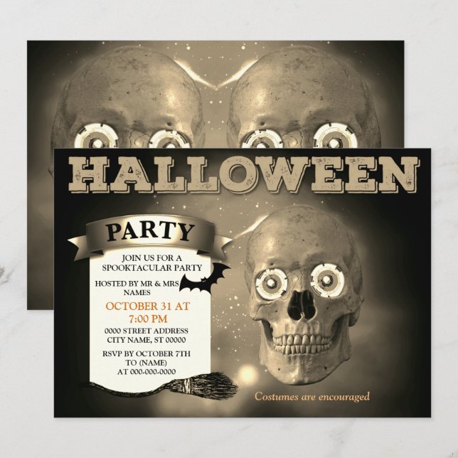 Skeleton Bat Halloween Party Invitation (Front/Back)