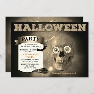 Skeleton Bat Halloween Party Invitation