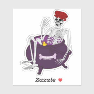 Skeleton Bathing in Cauldron Sticker