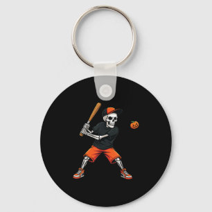Skeleton Batting Pumpkin Baseball Halloween Costum Keychain