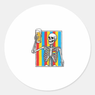 Skeleton Beer Rainbow Vintage Engraving Shirt_1 Classic Round Sticker