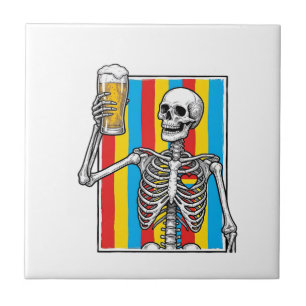 Skeleton Beer Rainbow Vintage Engraving Shirt_1 Tile