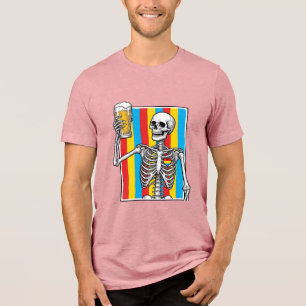 Skeleton Beer Rainbow Vintage Engraving Shirt_1 Tri-Blend Shirt