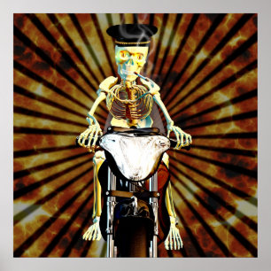 Skeleton biker smoking a cigaret poster