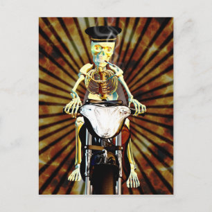 Skeleton biker smoking a cigarette postcard