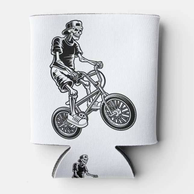 Skeleton Biking Skeleton play bike Can Cooler (Front)